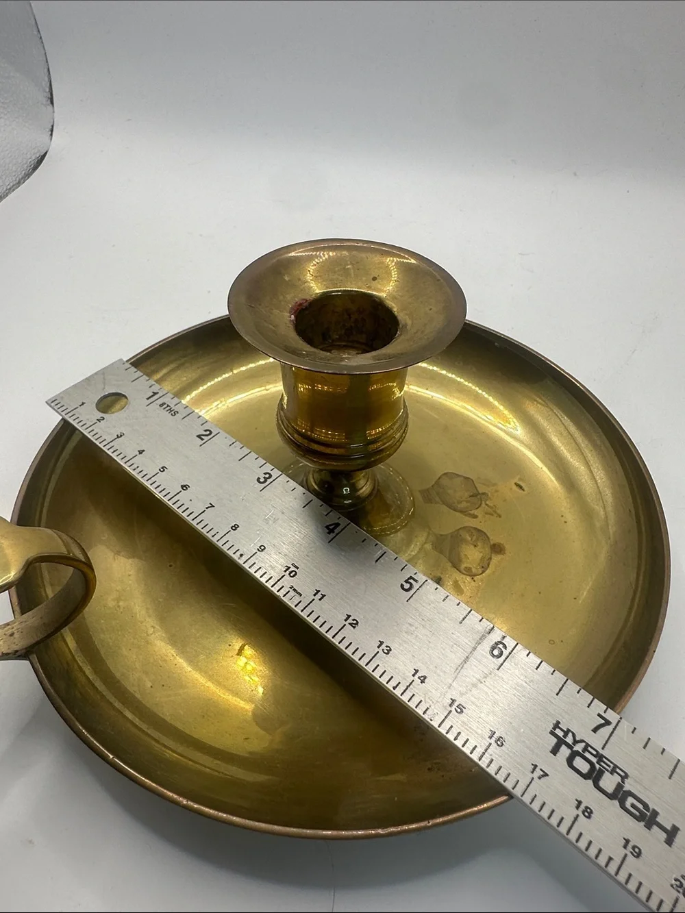 Brass Chamberstick Candle Holder - Handled Tray Style 7” diameter